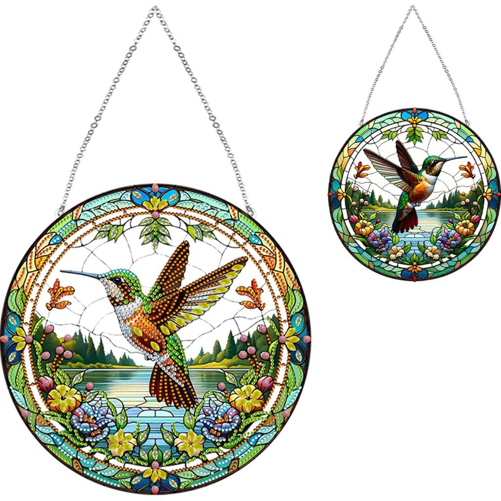 PVC Glass Special Shaped Bird Diamond Painting Hanging Suncatcher Diamond Drawing Suncatcher Ornament Window Ornament