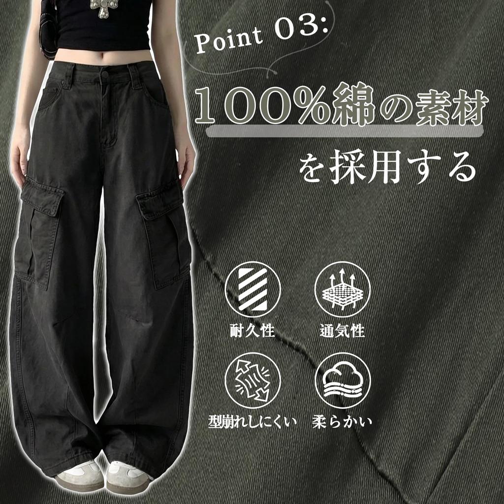 Kayiyasu Cargo Long Multiple Loose Flattering Perfect for Casual and Hip Hop Styles Women's Wide-Leg Pants, 100% Cotton, Length, Pockets, Fit, Legs,