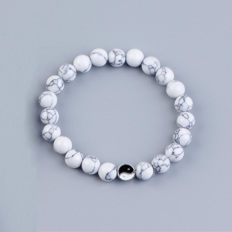 Alloy Yin Yang Tai Chi Black and White Beaded Couple Bracelet