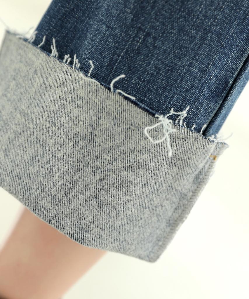 Jikeulib Warm Fleece-Lined Secret Elastic Waist Cut-Off Hem Bootcut Jeans