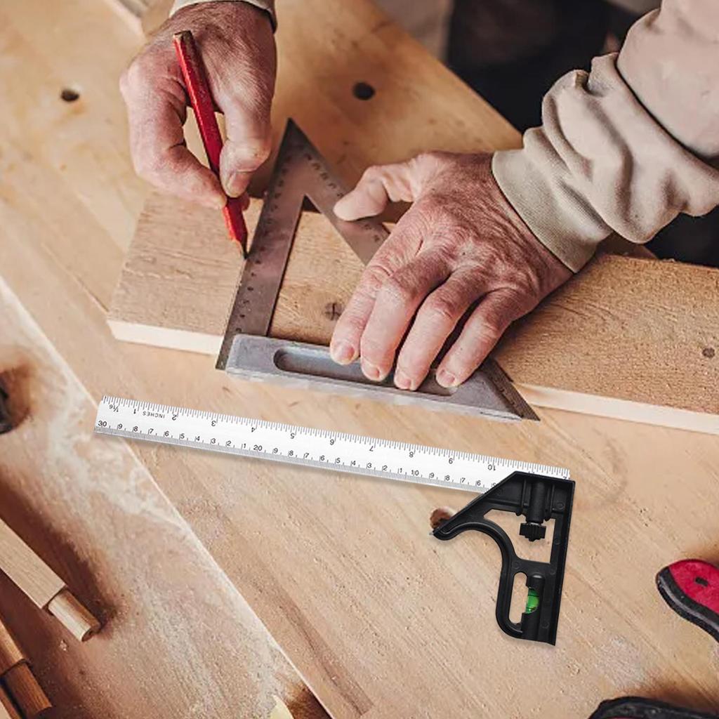 Carpentry Squares Accurate Metal Body Adjustable Angle Square 90/45 Degree Measuring Tool Stainless Steel Multifunctional for