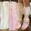 Japanische Y2K Lolita Mädchen Spitze Schleife Beinwärmer Damen Wadenwärmer Gestrickt Streamer Beindeckungen JK Schleife Prinzessinnenstil Baggy Socken