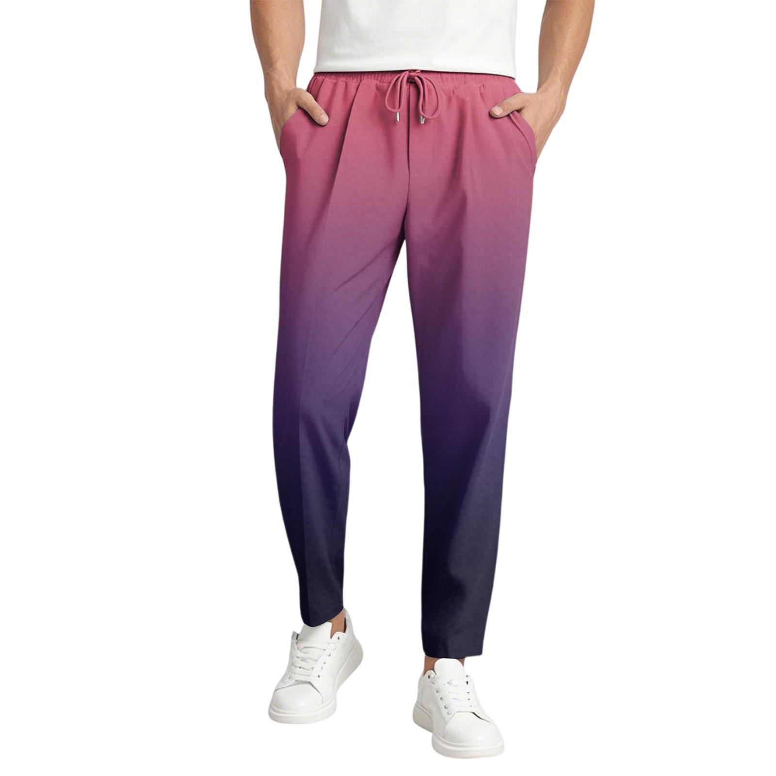 

Men s Casual Gradient Trousers, Elastic Waist Drawstring, Lightweight And Slim Fit, With Pockets, Comfortable And Breathable L рожевий