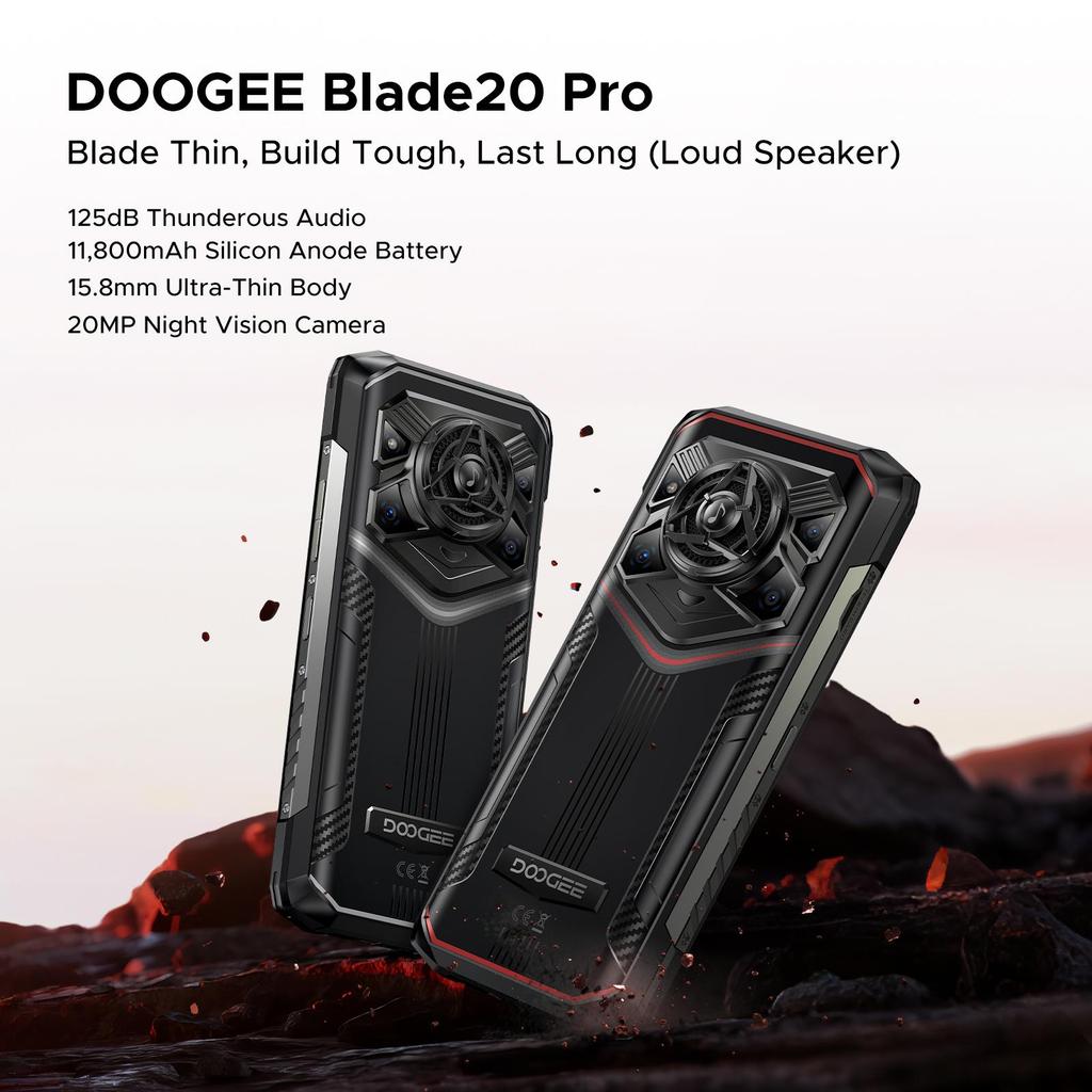 DOOGEE Blade 20 Pro Rugged Smartphone Android 15, 24GB+256GB/2TB,50MP+20MP+8MP, Triple Card slots/NFC/OTG/GPS/Face ID