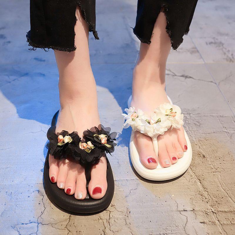 White Woman Flip Flops Slippers Flowers Sandals Soft on Beach Shoes for Women Casual New Collection Eva Summer Sale Shoe Slides
