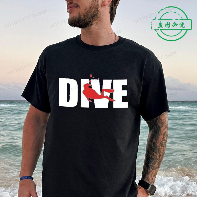 Minimal Dive Letter Red Diver Print Tshirt Unisex Unisex Simple Scuba Diving Tee Tops Beach Vacation Casual Shirts For Ocean Lovers