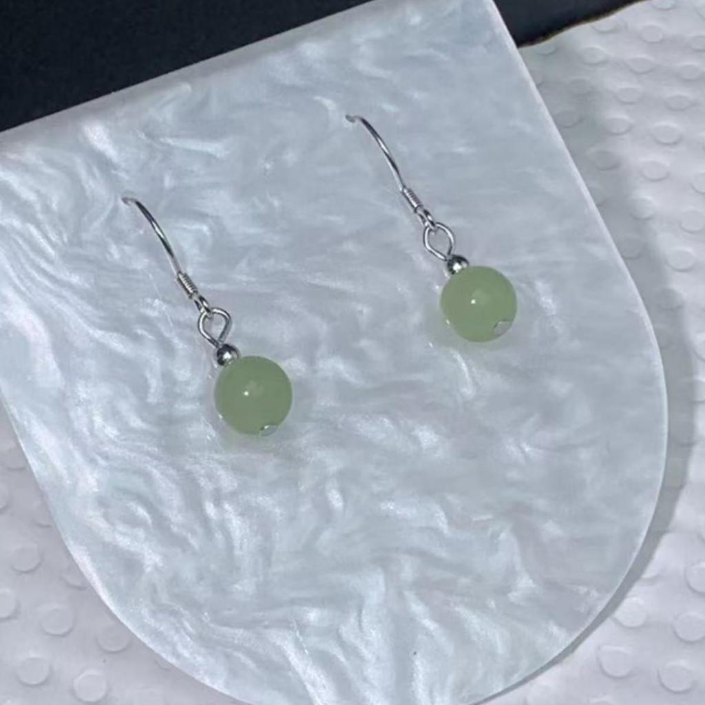Hetian Jade Round Bead Earring Hooks - Simple, Elegant Hanfu Style