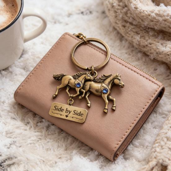 Sisterhood Horse Keychain Metal Horse Theme Key Ring Backpack Schoolbag Hanging Decoration Bag Charm Purse Pendant Women Friends Besties Gifts
