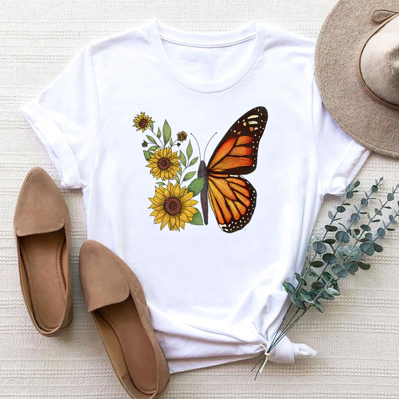 European size Clothing Women Butterfly Watercolor Trend Cute Print Short Sleeve Tee Top Fashion T Shirt Woman Female T Graphic T-shirts