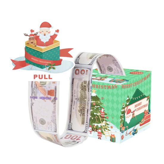 Christmas Money Box Pull-out Cash Gift Box DIY Holiday Money Gift Box with Transparent Bags Christmas Money Holder Pull Box for Kids Adults