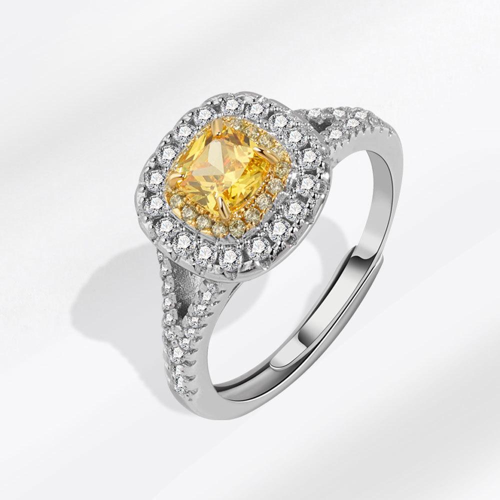 Women Yellow Square Zircon Open Ring Adjustable Fashion Jewelry Accessory For Daily Wear Elegant Gift