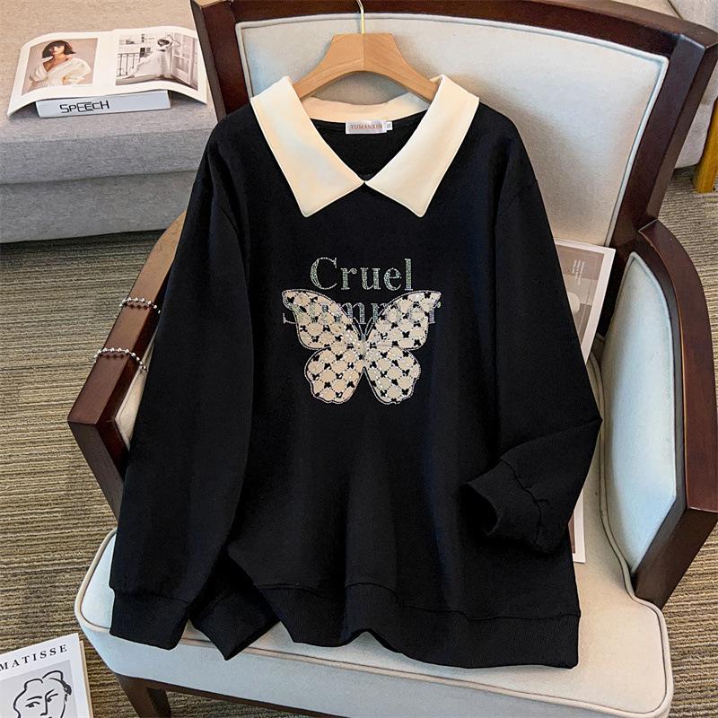 Plus Size Autumn Lapel Sweatshirt (Chest Circumference: 150/160cm, Suitable for 200-350 Jin)