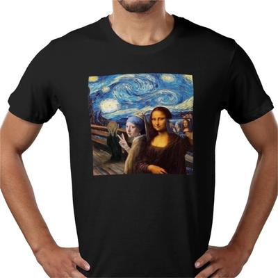Mona Lisa Selfie The Scream Portrait Funny Art Print Humour Cotton Tee T Shirt