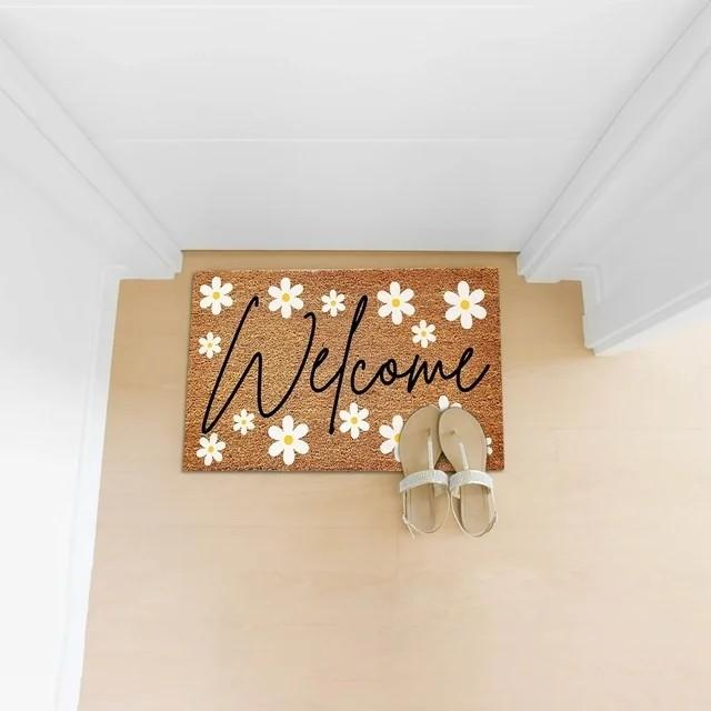 Beach Flowers & Fruit Summer Welcome Polyester Doormat Indoor/Outdoor, 16x24., Non-