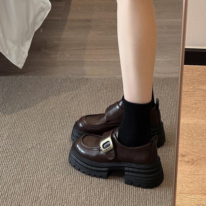 

New Retro Round-toe Velcro Women s Thick-soled High-heeled Single Shoes 40 коричневий