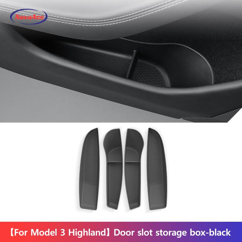 NovaAcc 4PCS Door Side Storage Box For Tesla Model 3 Highland 2024 Door Organizer Tray Door Handle Armrest Door Pocket Inserts
