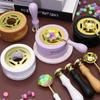 Retro Solid Wood Sealing Wax Stamp Set with Macaron Colors, Spoon Tools, and Furnace