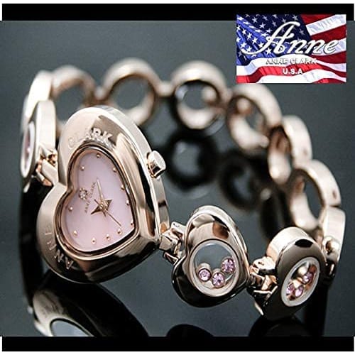 ANNE CLARK Women's Watch, 1031 Series, Heart Design, Natural Shell Dial, Natural Diamonds, Skin-Friendly All-Stainless Steel, Moving Stone Bracelet (P