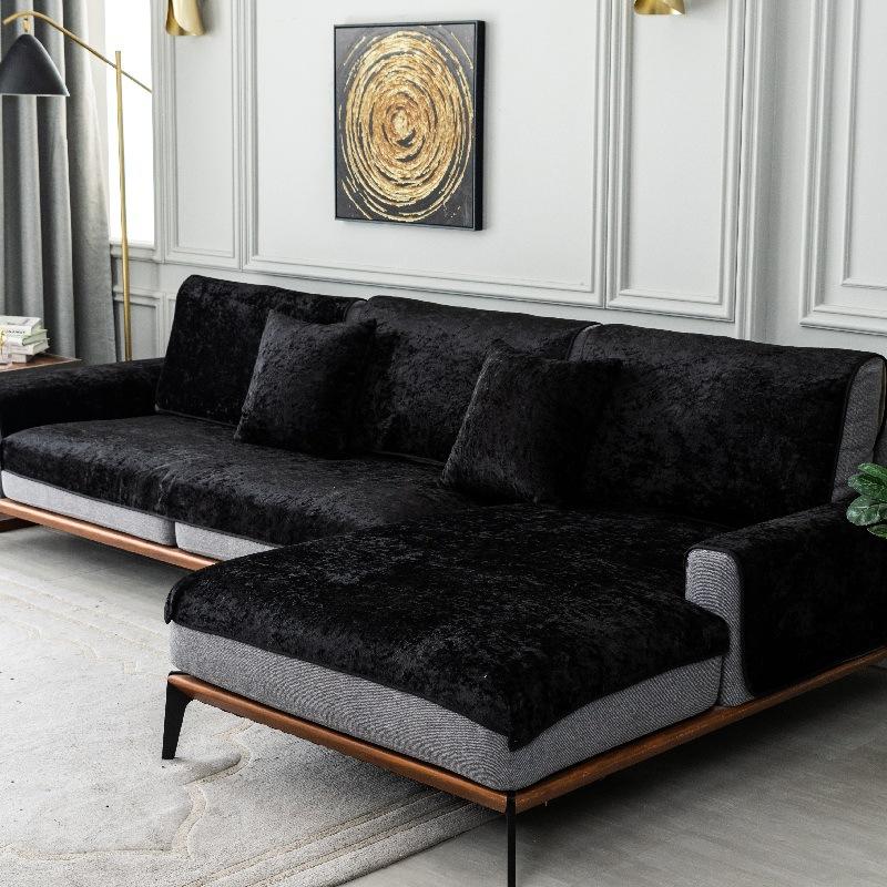 Modern Sofa Cushion Solid Color Sofa Covers for Living Room Suede Fabric Couch Cover Thicken Plush Soft and Anti-slip Sofa Cover