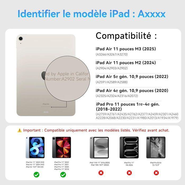 Étui Clavier AZERTY Ultra-Mince Noir pour iPad Air/Pro 11" (2018-2025) - Connexion Magnétique, Smart Folio