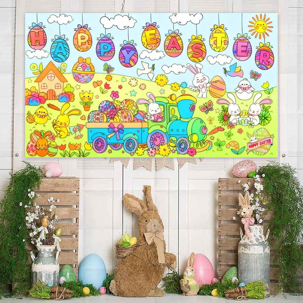 Easter DIY Coloring Roll, Bunny Carnival Themed Graffiti Poster Premium Paper Coloring Banner For Kids Creativity Development
