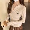 Oatmeal color pure lust low-neck bottoming shirt long-sleeved T-shirt for women autumn hot girl button slim slim inner wear new top