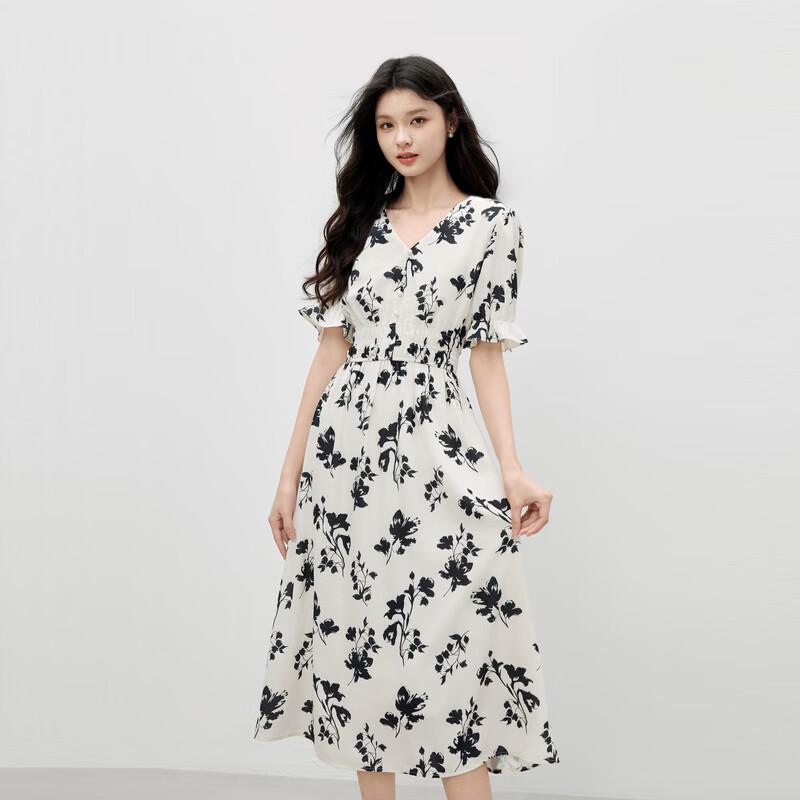 Qiu Shui Yi Ren Women's Puff Sleeve Commuter Dress