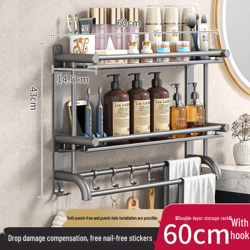 Gray Thick No-Drill Wall-Mounted Bathroom Towel Rack