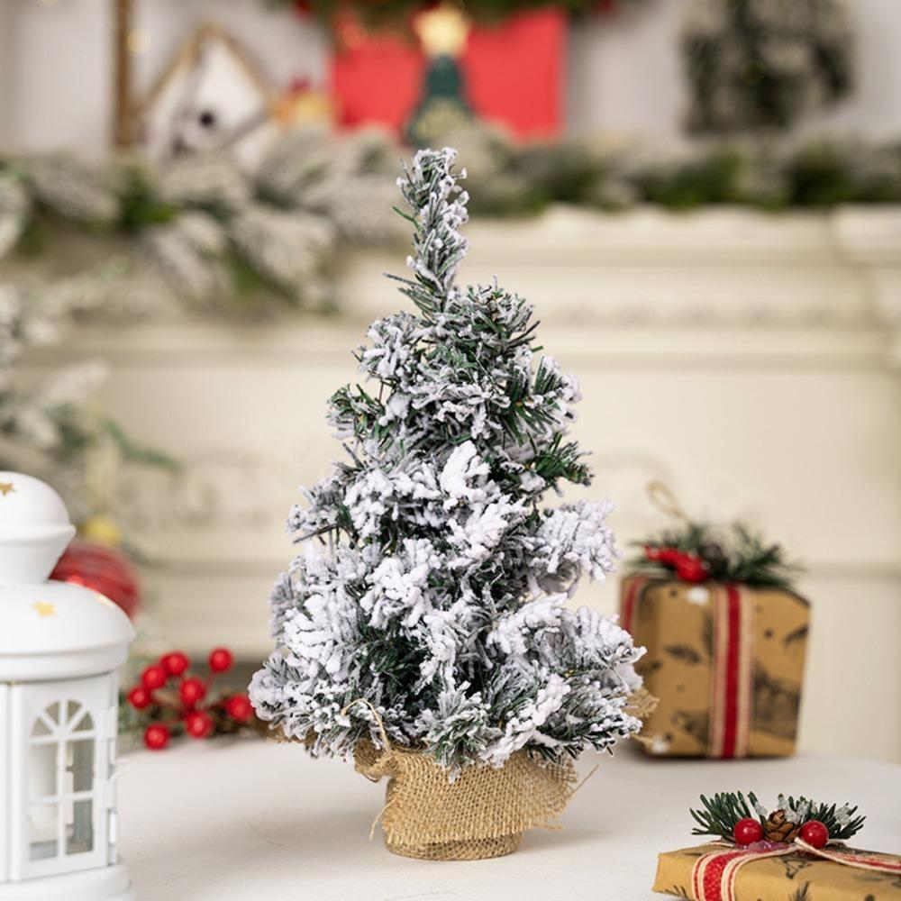 20/30cm Flocked Christmas Small Tree Lifelike Plastic Artificial Xmas Pine Tree Children Gifts Christmas Decorations Mini Tree
