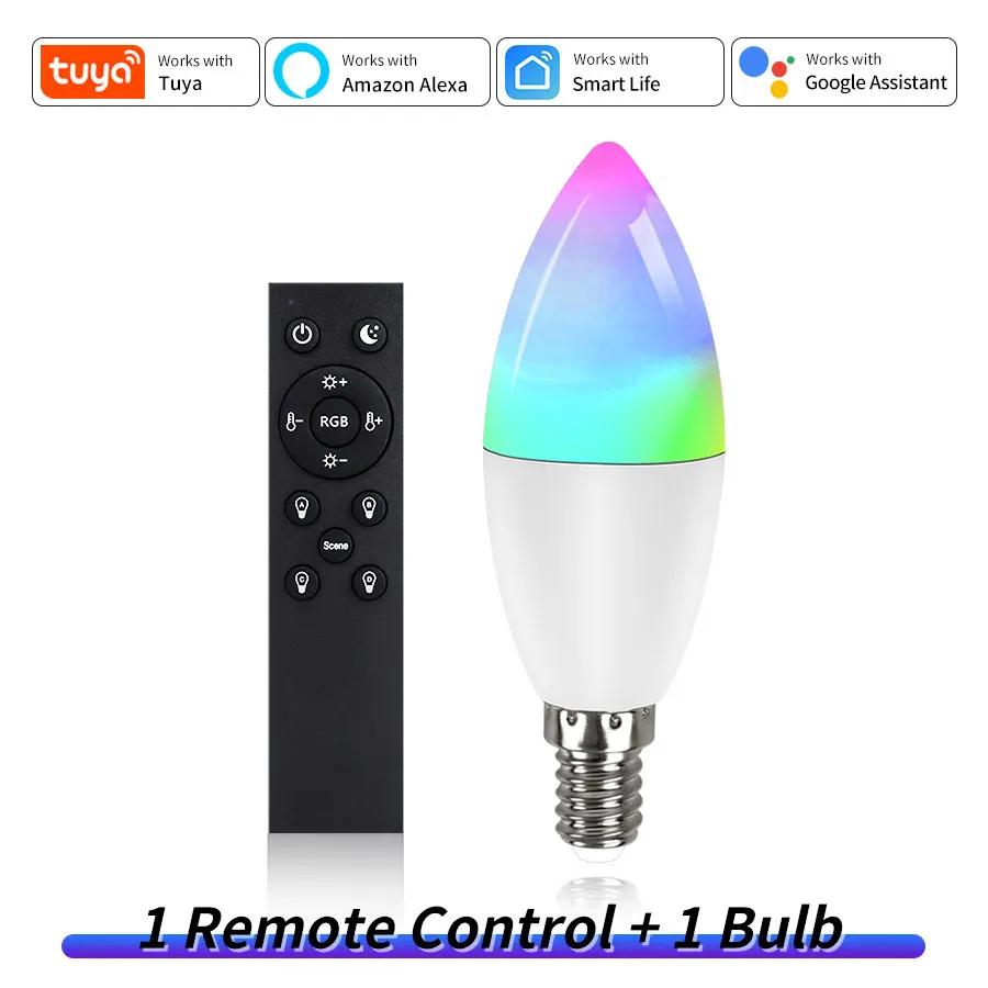 Tuya Wifi Led Bulb E14 220V Smart Life Candle Light with RF 2.4G Remote Group Control Alexa Google SmartThings Dimmable RGB Lamp