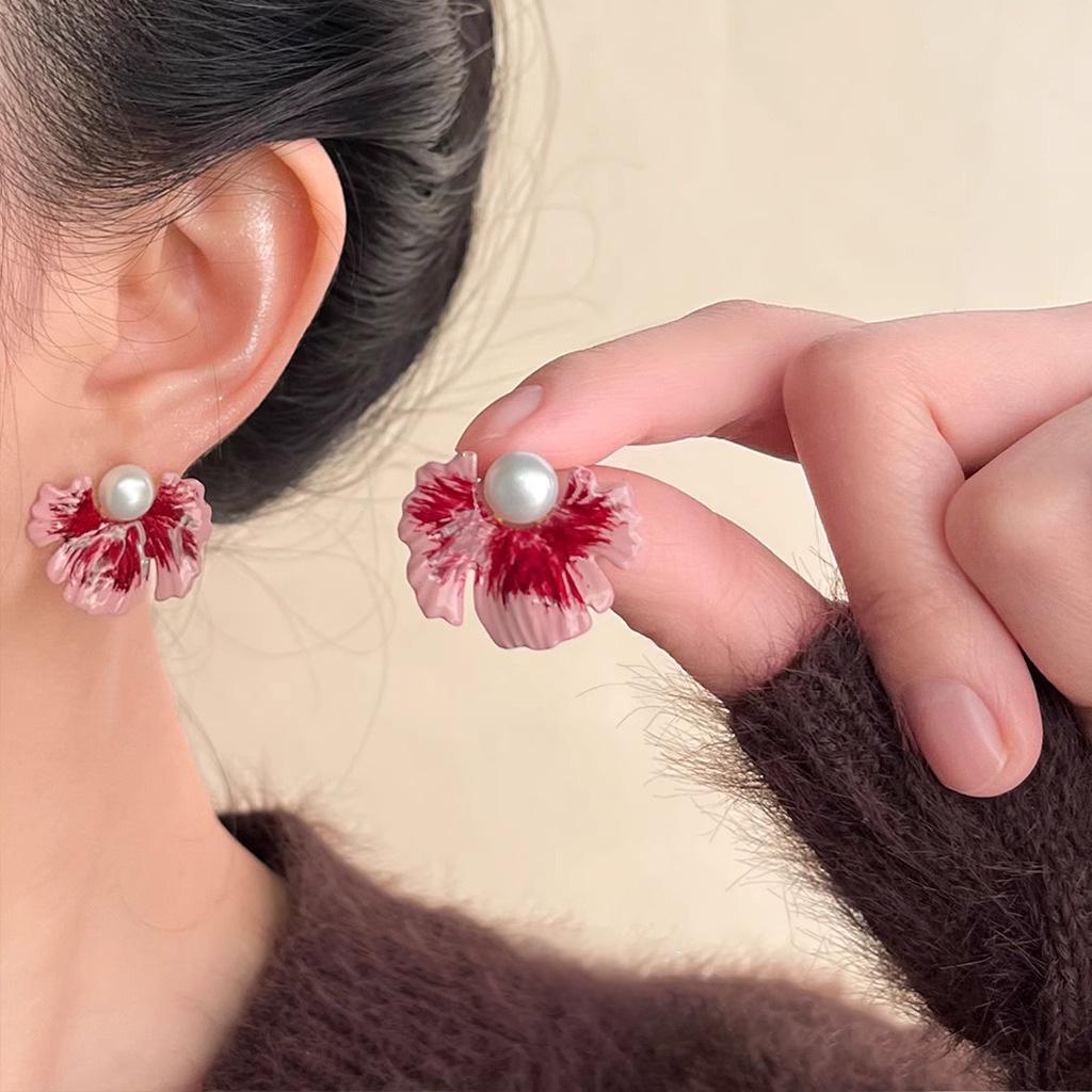 Gradient Drip Oil Flower Earrings for Women – Elegant and Personalized French-Inspired Studs
