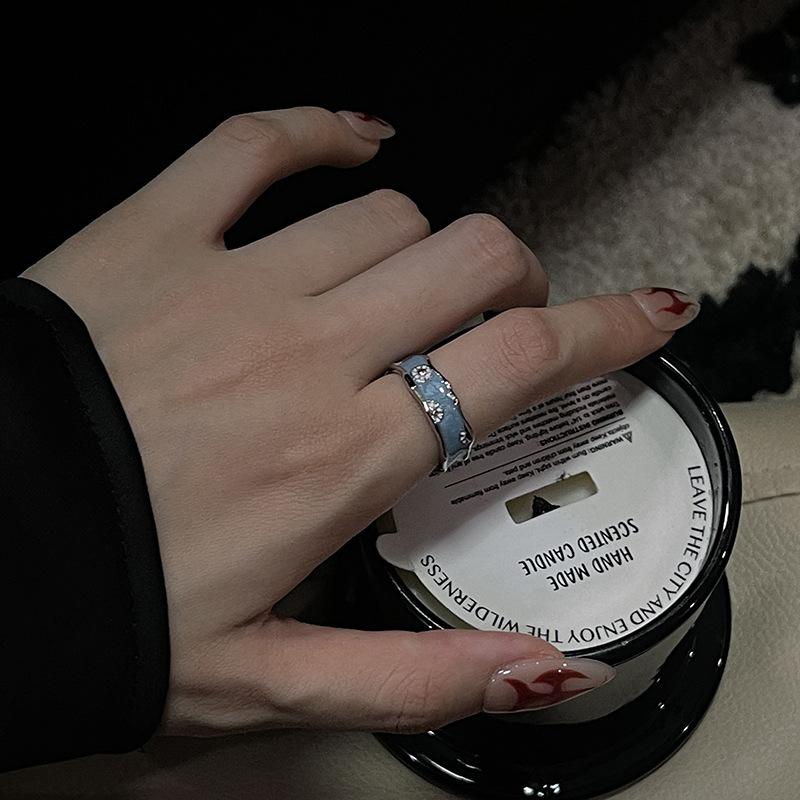 Little Daisy Dark Personality Niche Design Drip Glaze Open Ring Cold Wind Stacked Wearing High-End Ring Woman