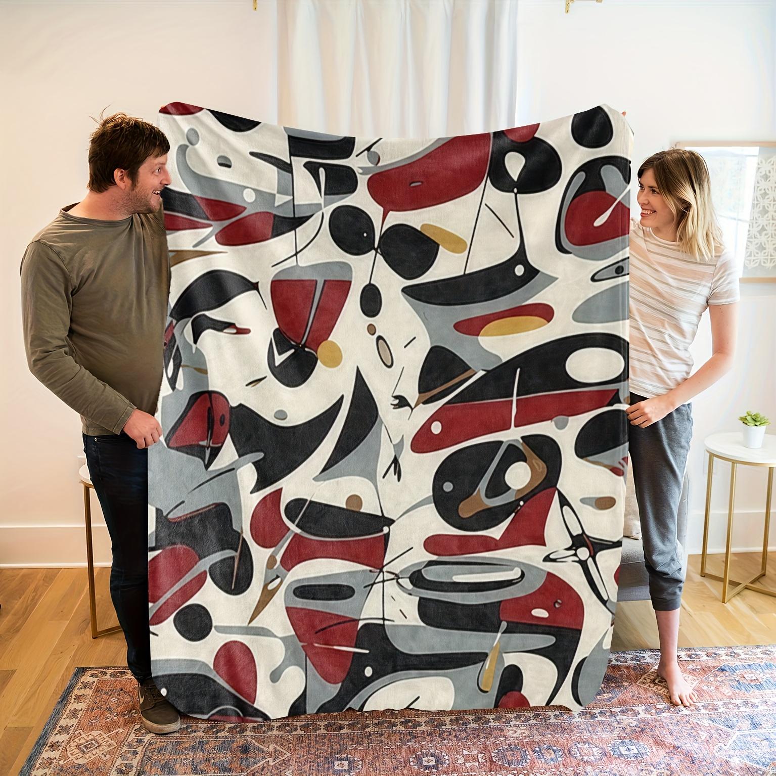 

Contemporary Abstract Geometric Flannel Blanket - Soft High-Definition Digital Print, Red/Black/White/Grey/Beige, All-Season Mac 75x90cm