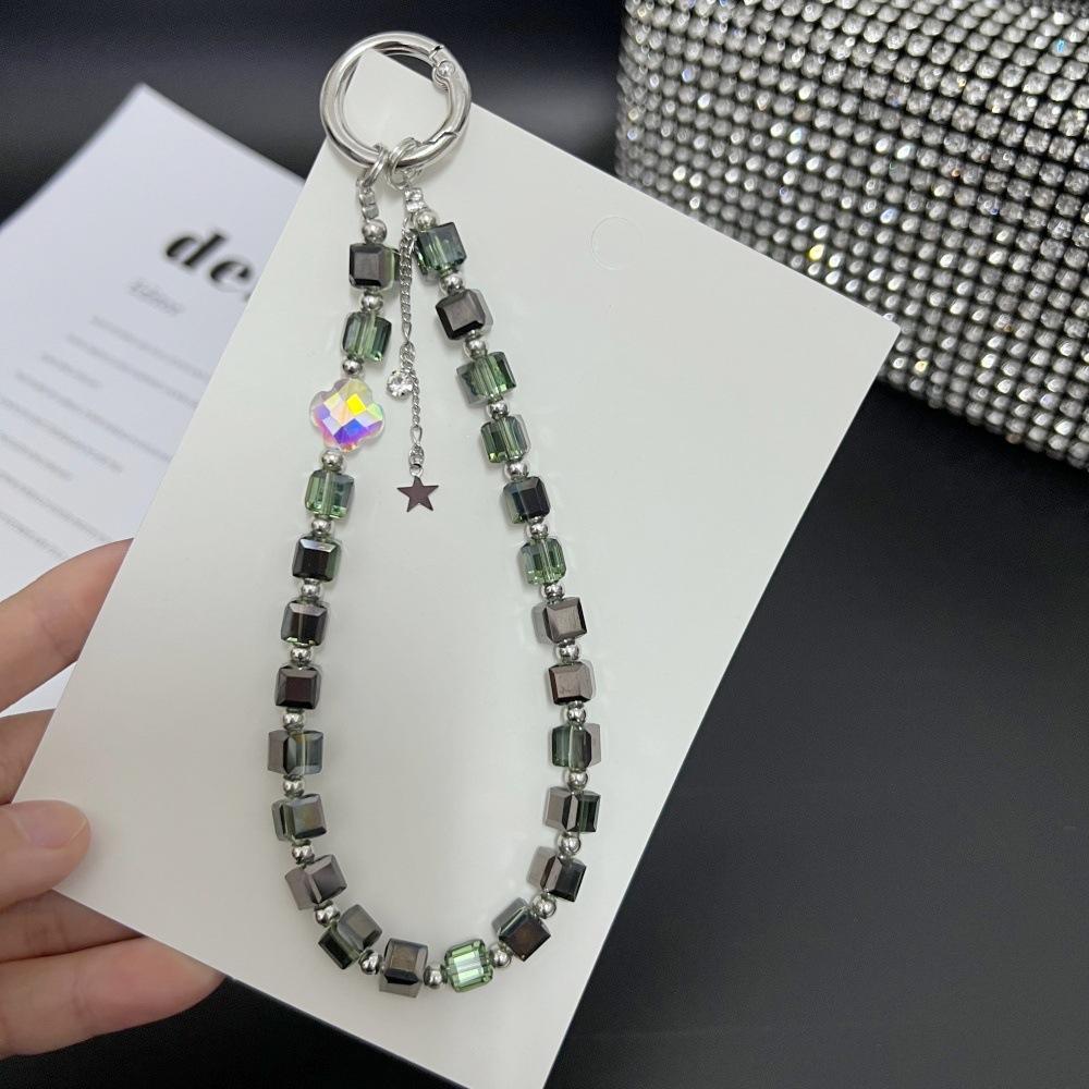 Luksusowy Błyszczący Kryształowy Frędzel Gwiazda Przezroczyste Koraliki Łańcuszek Ręczny Krótka Smycz na Nadgarstek Z Klipsem Etui na Telefon Komórkowy Breloczek Łańcuszek