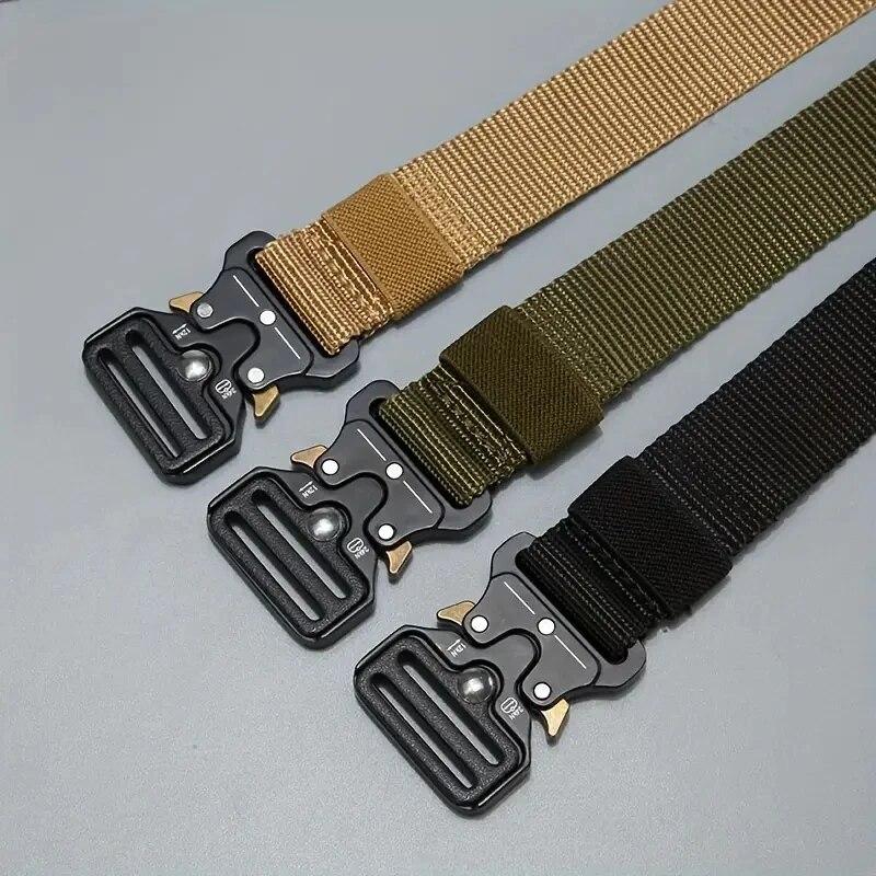 Unisex Tactical Belt Solid Color Canvas Nylon Belt Metal Buckle Adjustable Waistband Casual Jeans Pants Belts For Women & Men