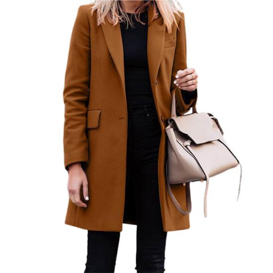 Lapel Long Sleeve Flap Pockets Solid Color Autumn Blazer Female Single Button