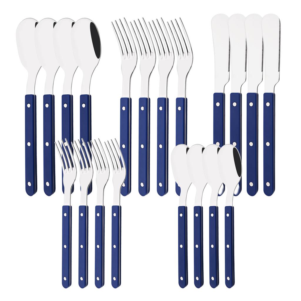 20 PCS Stainless Steel Flatware Set Service for 4, Retro Style  Tableware Forks Spoons Knives Eating Utensils, Acrylic Handle with Rivets Design