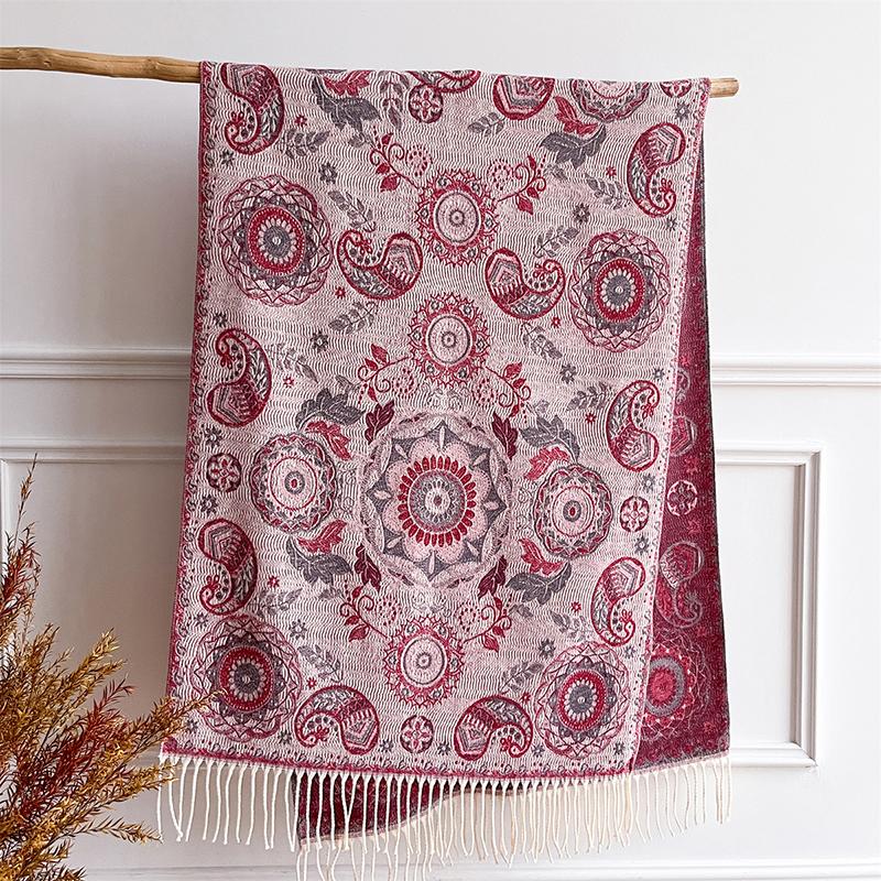 Rose Color Paisley Winter Scarf for Women Long Warm Jacquard Cashmere Scarves Hijab Lady Shawl Wrap Lady Pashmina Bandana Stoles