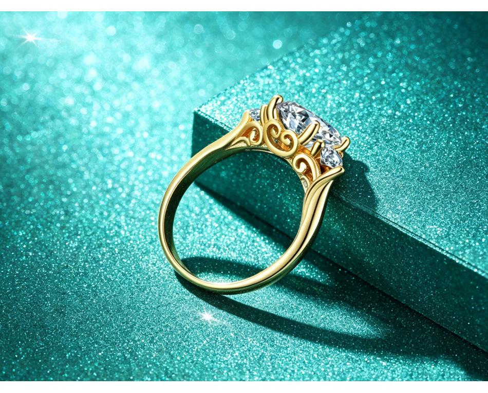 S925 Sterling Silver Moissanite Three-Stone Twisted Band Platinum-Plated Engagement Ring for Women