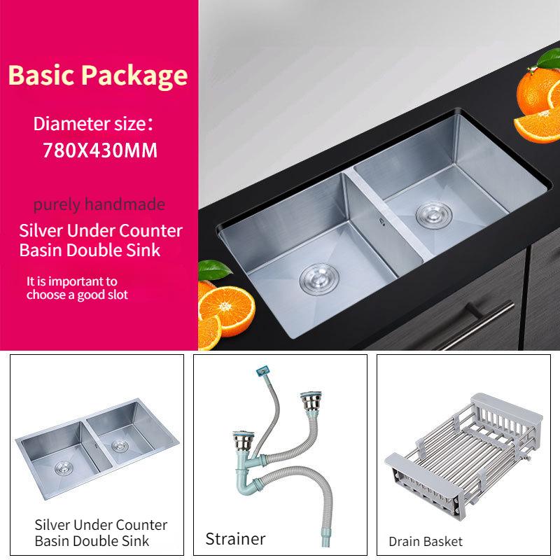 

Ручная мойка для кухни, раковина под столом, раковина из нержавеющей стали 304, большая двухслотовая встраиваемая раковина для бассейна