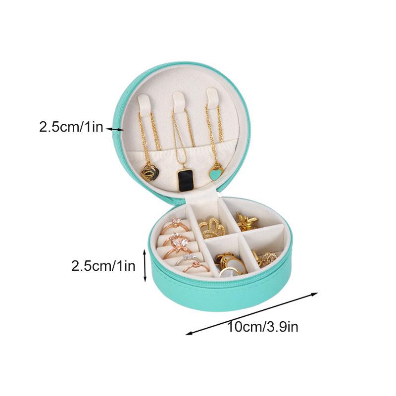 1PC Soft Lining Rings Anti-Scratch for Travel & Gifting Round Portable PU Leather Earrings Jewelry Box Multi-Functional