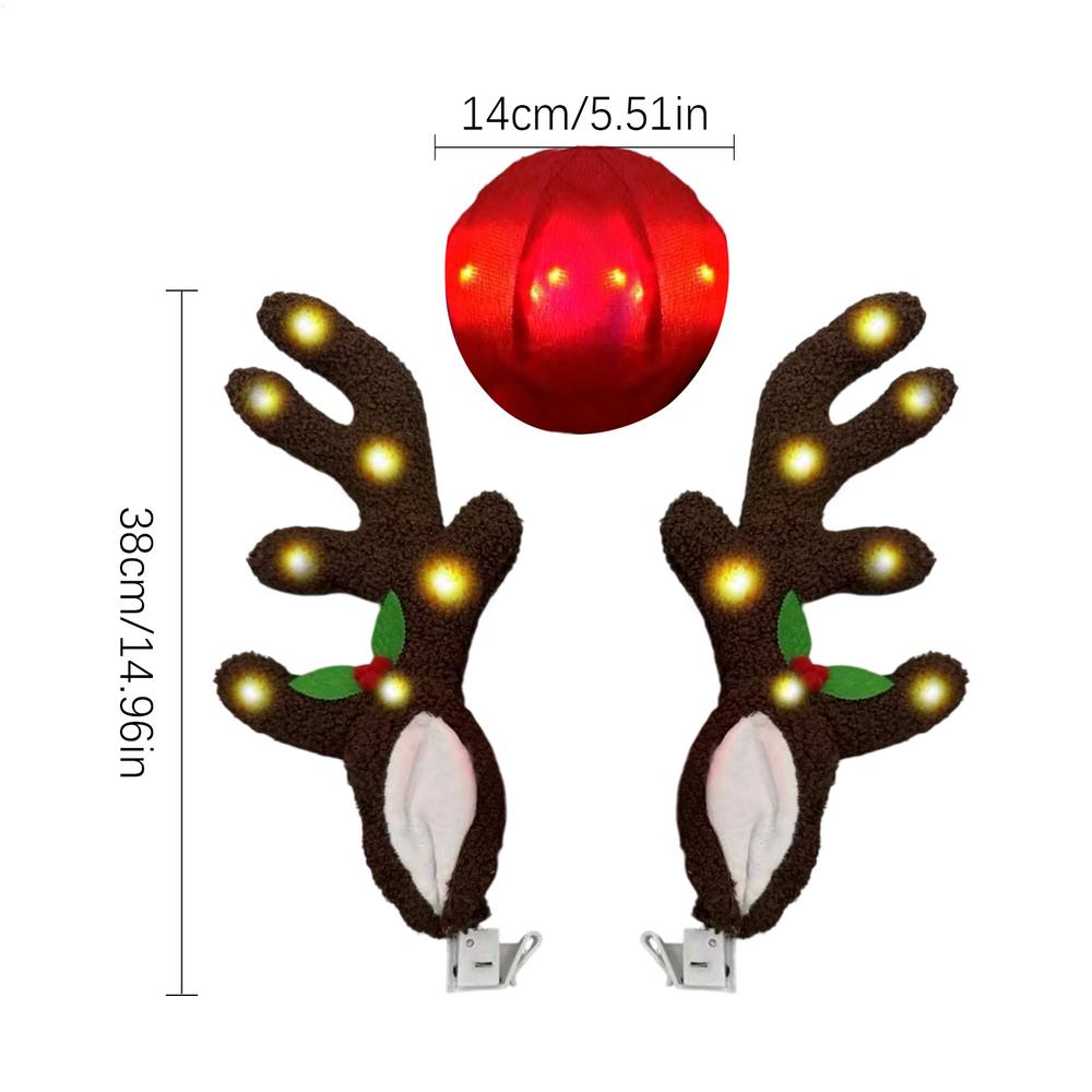 Reindeer Decoration Elk Antler Car Vehicle Nose Horn Costume Decor Set Rudolph Christmas Reindeer Antlers Red Nose Ornaments