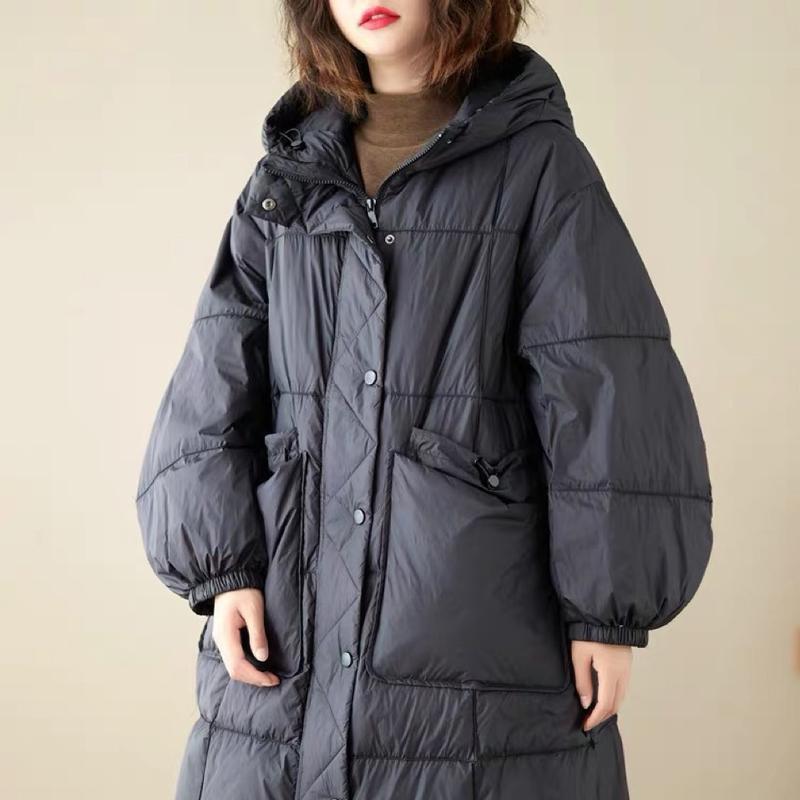 

Утолщенный однотонный большой пуховик белого утиного пуха, свободное пальто