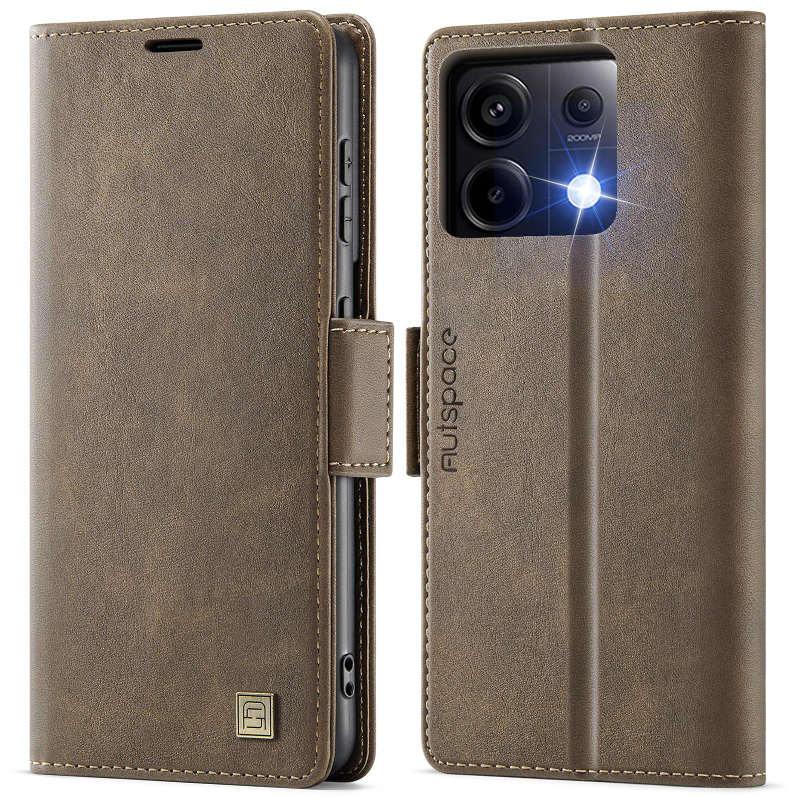 

For Xiaomi Poco X6 5G/Xiaomi Redmi Note 13 Pro 5G Case AUTSPACE A11 RFID Blocking Retro Leather Cell Phone Wallet Cover Brown