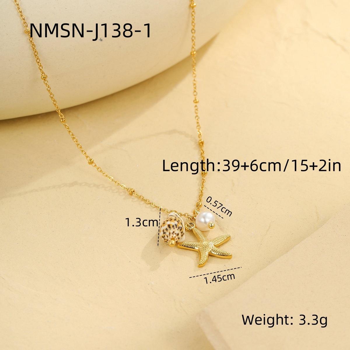 GEMCHIC Women s Ocean Theme Starfish & Conch Shell Necklace, Gold Plated Stainless Steel Pendant Chain for Summer Beach Vacation