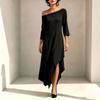 Modisches Midi-Kleid für Damen, Dreiviertelärmel, Asymmetrischer Saum