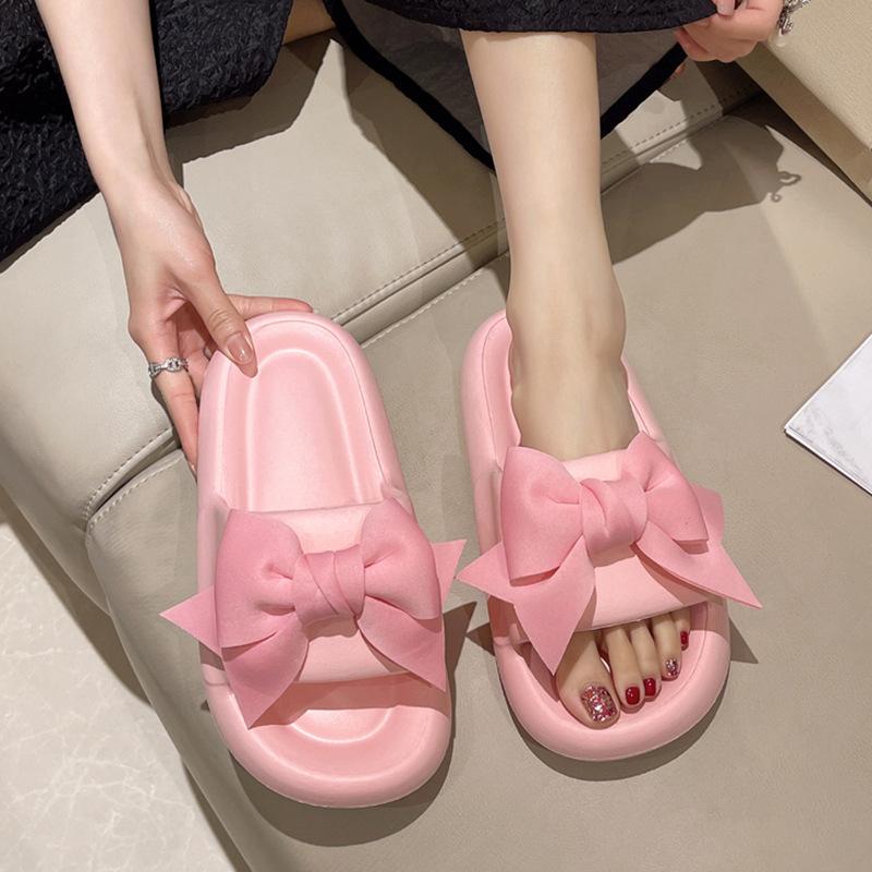 Fashion Cute bow slippers for women summer wear ins trendy beach fairy style high-end thick-soled sandals