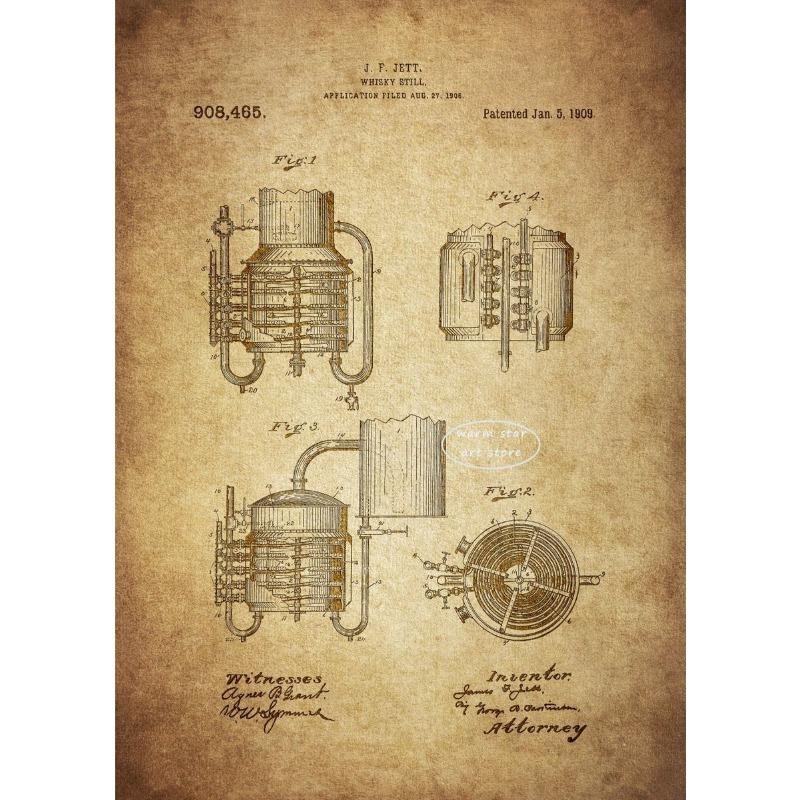 Vintage Brewing Beer Barrel Bottle Cooler Alcohol Patent Posters Canvas Painting Retro Wall Art for Pub Brewery Room Home Decor