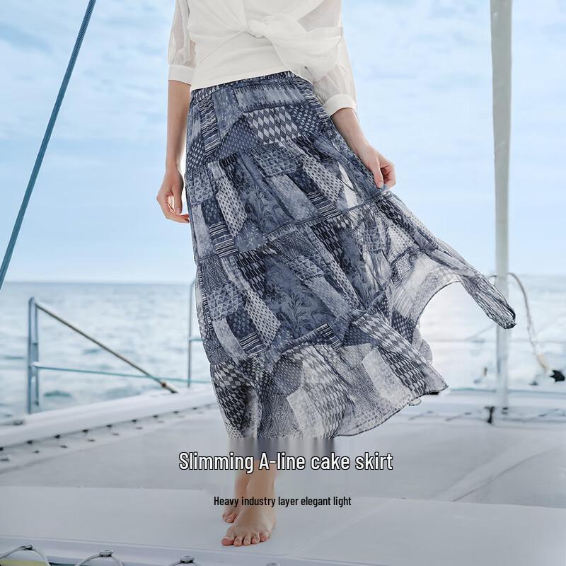Xiangying Printed Plaid Mesh Half Skirt
