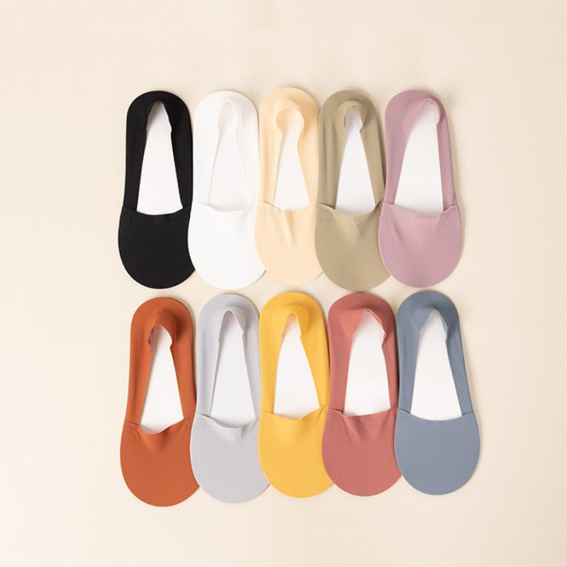 4 Paar Damen Flache Unsichtbare Eis-Seide Bootssocken Bonbonfarben Dünn Atmungsaktiv Silikon Rutschfest Baumwollsocken